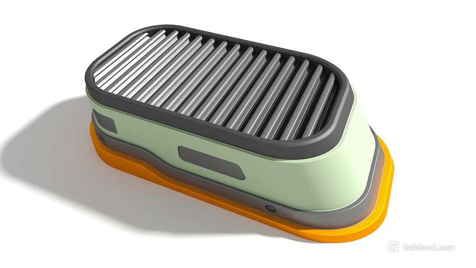 Modern Industrial Equipment With Metal Grills Light Green Body And Orange Base 3d model 