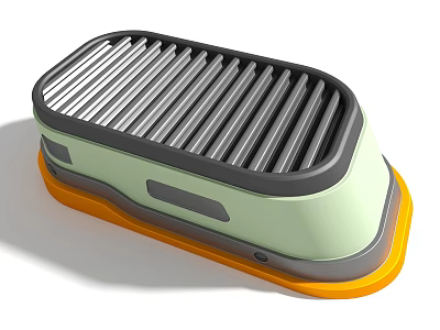 Modern Industrial Equipment With Metal Grills Light Green Body And Orange Base 3d model