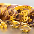 Traditional Mid-Autumn Festival Golden Decorations With Moon Fan And Fortune Characters