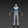 Game Movie Character White Blue Costume With Red Lines Three Angle Views Design
