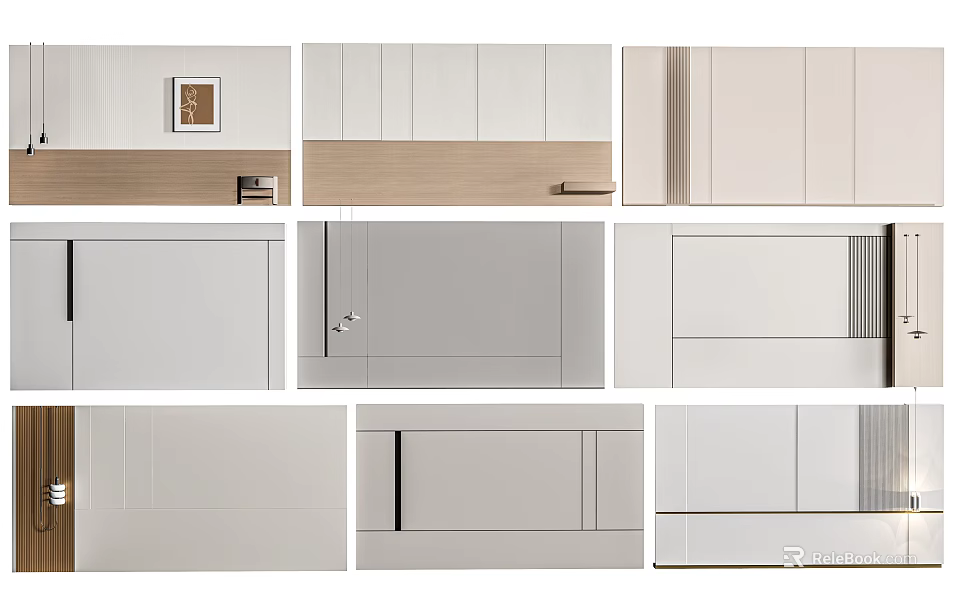 Modern Wall Paneling Designs In White Light Wood And Gray For Interior Decoration 3d model 