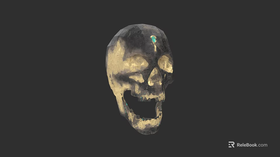 Skull Sculpture Carving With Intricate Design And Green Gemstone Detail 3d model 