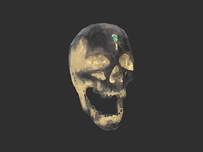 Skull Sculpture Carving With Intricate Design And Green Gemstone Detail 3d model