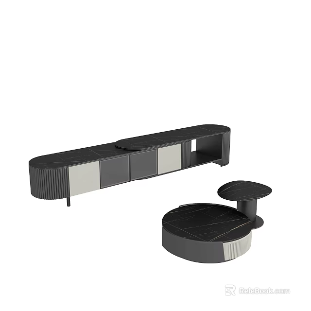 Modern Coffee Table Design With Sleek Black Panels And Geometric Shapes 3d model
