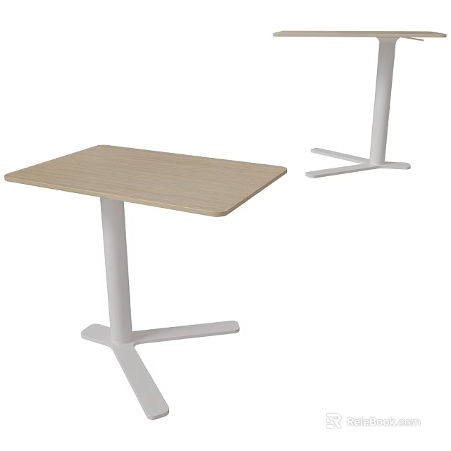 Modern Side Table With Light Wood Top And White Cross Shaped Base 3d model