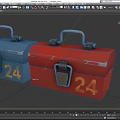 Blue And Red Hardware Toolboxes With Number 24 For Professional Use