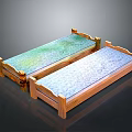 Two Wooden Framed Beds with Colorful Green and Blue Mattresses Simple Design