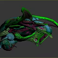 Vibrant Green Blue Fantasy Creature 3D Model With Intricate Patterns And Detailed Textures