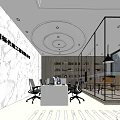 Modern Public Office Space With White Tree Decoration Marble Reception Desk And Glass Partitions