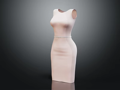 Elegant White Sleeveless Fitted Dress With Silver Waist Belt Design 3d model