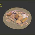 Display of Assorted Food Breads Noodles and Grains on Circular Plate