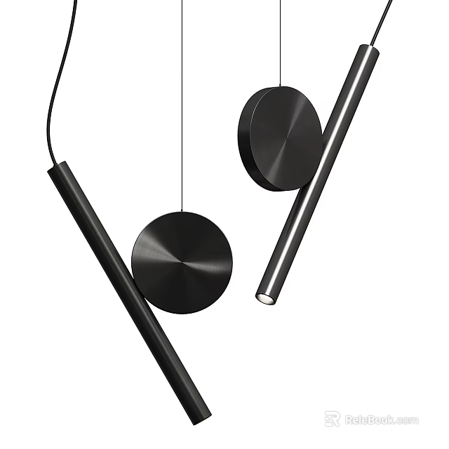Sleek Black Modern Ceiling Lights With Circular And Linear Designs 3d model 