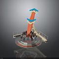 Red And Blue Tower Shaped Building With Circular Platform Railings And People