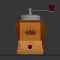 Wooden Design Coffee Grinder Kitchen Appliance With Metal Top Red Handle Drawer And Brand Logo