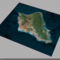 Comprehensive Island Terrain Map With Green Mountainous Areas Coastal Lines And Blue Ocean