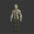 Cartoon Male Character Standing In Light Coat Pink Inner Shirt Brown Pants Boots Gray Background