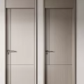 Modern Wooden Hinged Doors with Different Wood Tones and Metal Handles for Interior Design