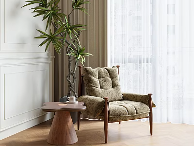 Retro Fabric Upholstered Leisure Chair With Soft Padded Solid Wood Frame For Cozy Home Corner 3d model