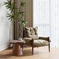 Retro Fabric Upholstered Leisure Chair With Soft Padded Solid Wood Frame For Cozy Home Corner