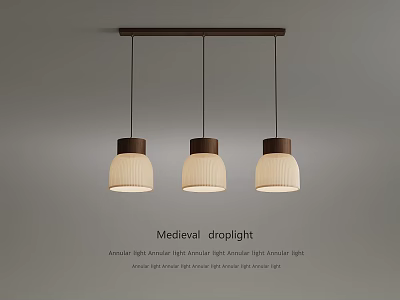 Medieval Style Three Pendant Lights With Wooden Frames And White Shades 3d model