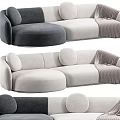Modern Gray And Beige Sectional Sofa With Round Cushions And Throw Blanket 3d model
