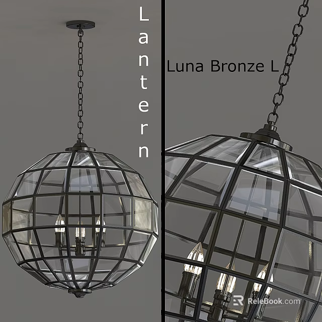 Luna Bronze Chandelier Spherical Glass And Metal Frame Modern Home Decor Lighting Fixture 3d model 