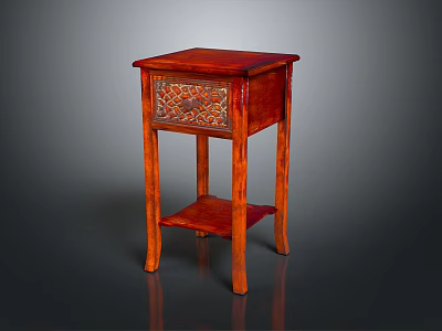 Traditional Wooden Side Table With Ornate Carved Drawer And Lower Shelf 3d model