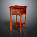 Traditional Wooden Side Table With Ornate Carved Drawer And Lower Shelf
