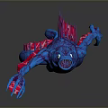 Artistic Blue And Red Fantasy Creature Model With Spikes And Unique Shape