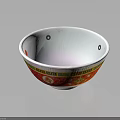 White Household Bowl With Traditional Red Decorative Pattern And Golden Accents