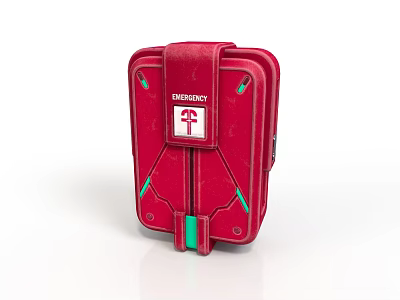 Red EVERREADY Emergency Case With Cross Logo Green Accents And Strap Design 3d model