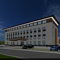 Modern Office Building With Light Dark Facade Large Windows And Parking Area 3d model