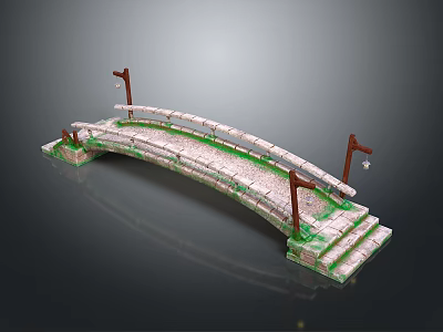 Traditional Stone Arch Bridge Model With Stone Slabs Lamp Posts And Steps 3d model