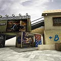 Detailed CF Game Scene With Military Style Buildings Flags And Crates