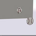 Round Gray Rug With Baseball Stitches Design And Bat Glove Helmet Decor
