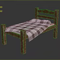 Simple Single Bed With Wooden Frame And Brown Plaid Bedspread Design