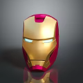 Iron Man Helmet With Gold And Red Design And Blue Glowing Eyes On Dark Background