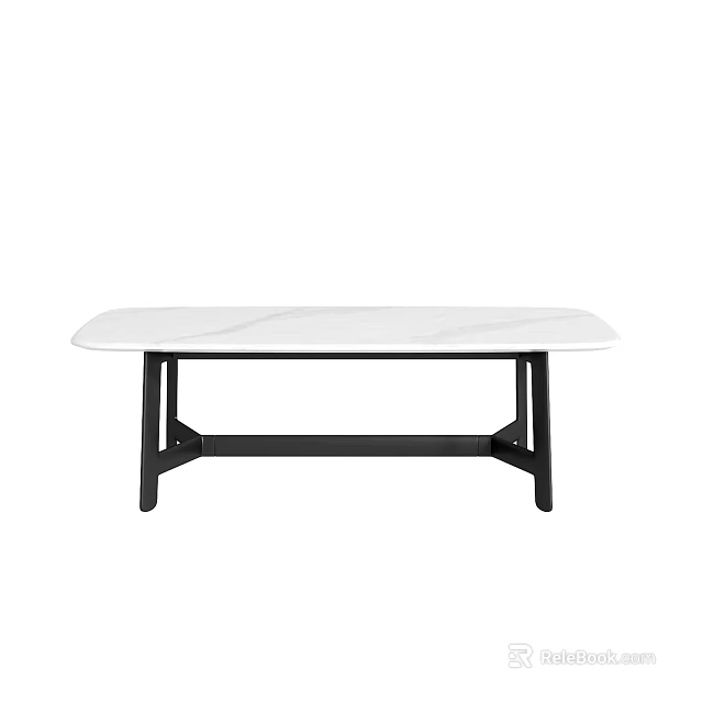 Modern Coffee Table With White Tabletop And Black Metal Legs Design 3d model