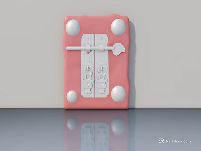Pink Swing Door Design With White Round Decorations And Central Handle 3d model 