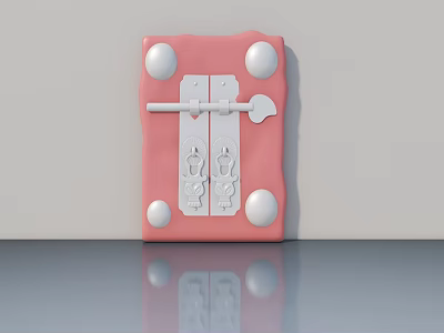Pink Swing Door Design With White Round Decorations And Central Handle 3d model