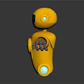 Yellow Robot Figure With Blue Eyes And Glowing Chest Circle On Gray Background