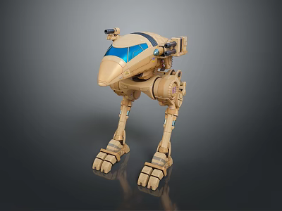Game and Movie Robot Character With Mechanical Legs Blue Visor and Beige Exterior 3d model