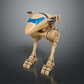 Game and Movie Robot Character With Mechanical Legs Blue Visor and Beige Exterior