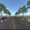 Cars Parked In Outdoor Lot With Trees Bicycles And Clear Blue Sky