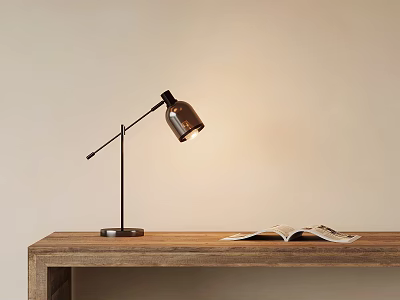 Modern Table Lamp On Wooden Desk With Open Book And Warm Lighting 3d model