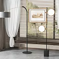 Modern Design Floor Lamps In Indoor Space With Window Decorative Painting And Green Plant