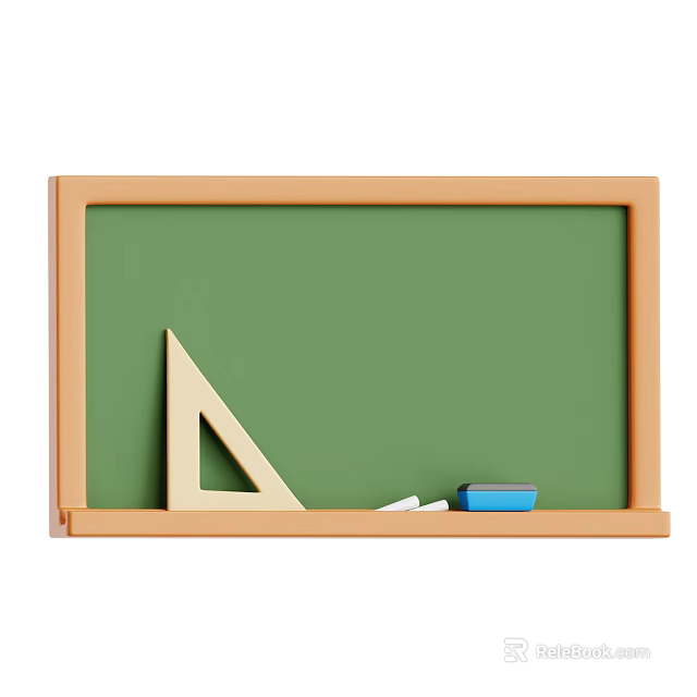 Sculpture Carving Workstation Setup on Green Blackboard Wooden Frame with Triangle Ruler Chalk and Eraser Tools 3d model 