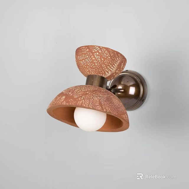 Brown Textured Lampshade Brass Base Wall Lamp with White Bulb 3d model