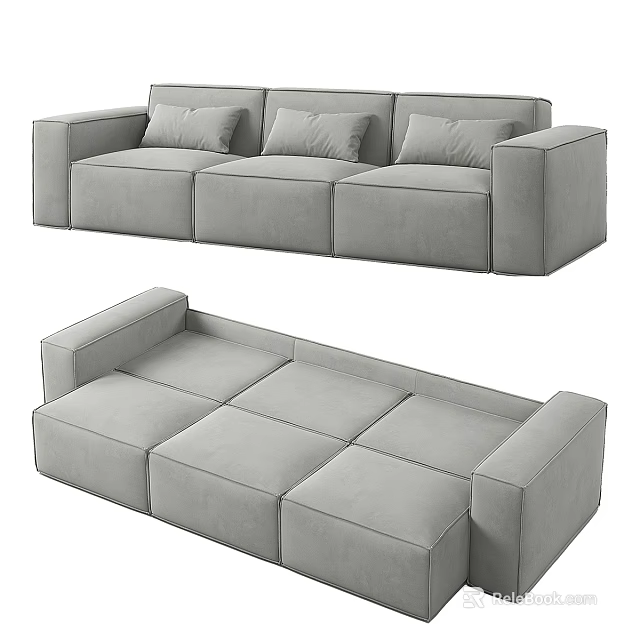 Modern Gray Fabric Three-Seater Sofa With Modular Sections For Living Room Interior 3d model