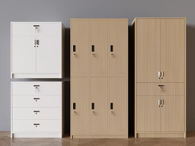 Modern White And Wooden Storage Cabinets With Doors Drawers For Home Storage Solutions 3d model